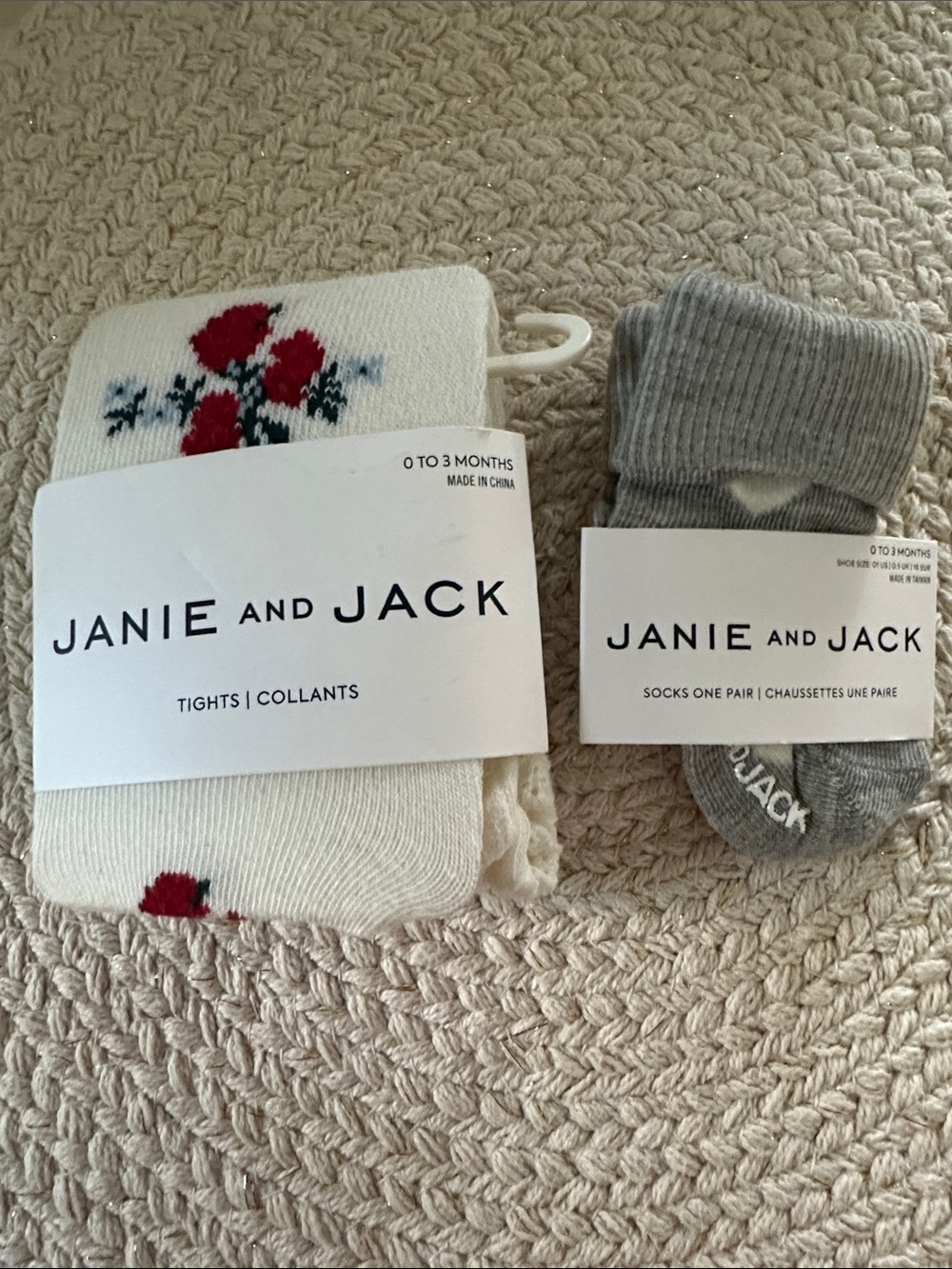 Janie and Jack Cream Floral Tights with Gray Socks NWT